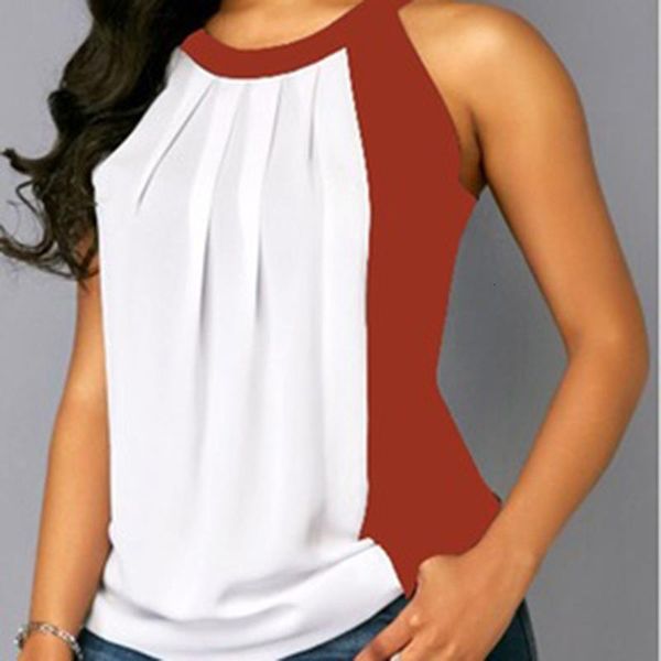 

2021 new summer large size women casual t-shirts fashion patchwork sleeveless loose shirt halter female t-shirts, White
