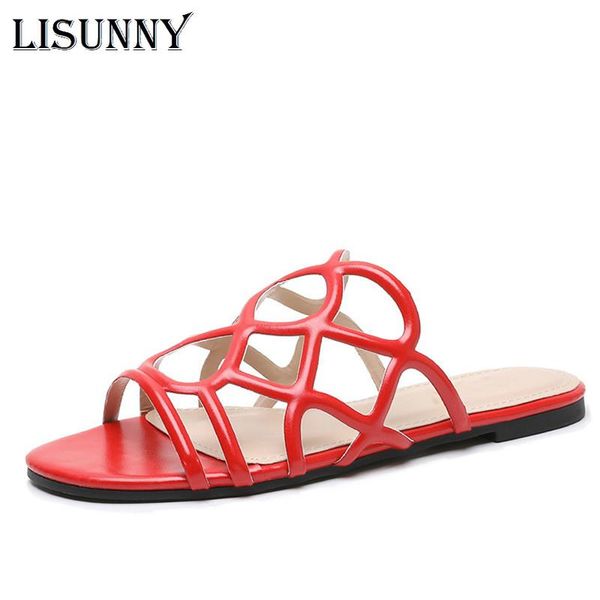 

slippers lisunny mountain 2021 summer flat bohemia hollow roman women sandals open toe big size shoes for, Black