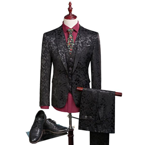 

men's suits & blazers men black and navy blue groom tuxedos velvet lapel groomsmen wedding man ( jacket+pants+vest ) 1100, White;black