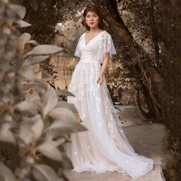

other wedding dresses elegant v-neck dress white for women custom made applique flower tulle a-line short sleeve summer bridal gown