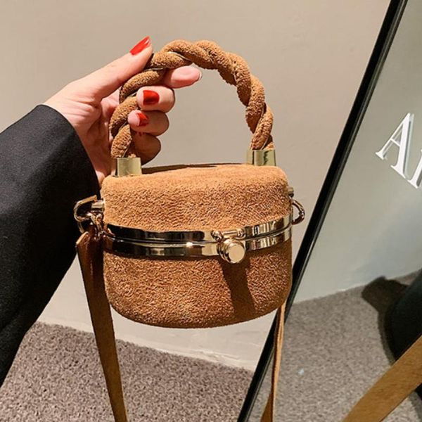 

evening bags round small totes with woven handle 2021 winter matte leather women's designer handbag vintage shoulder bag purses