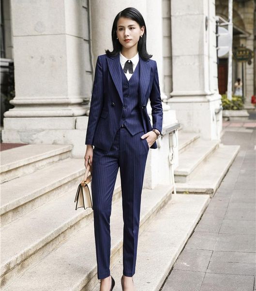 

women's suits & blazers fabric women business 3 piece sets pants and jackets coat vest for ladies office work wear, White;black