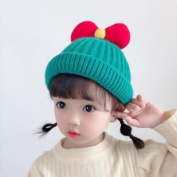 

caps & hats korean fashion winter baby hat bowknot cute boys girls knitted children cap autumn solid color outdoor warm beanie, Yellow