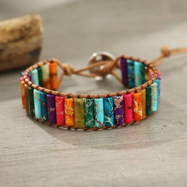 

tennis boho leather wrap bead bracelets for women girls handmade 7 chakra imperial jasper adjustable healing bracelet bangles, Golden;silver