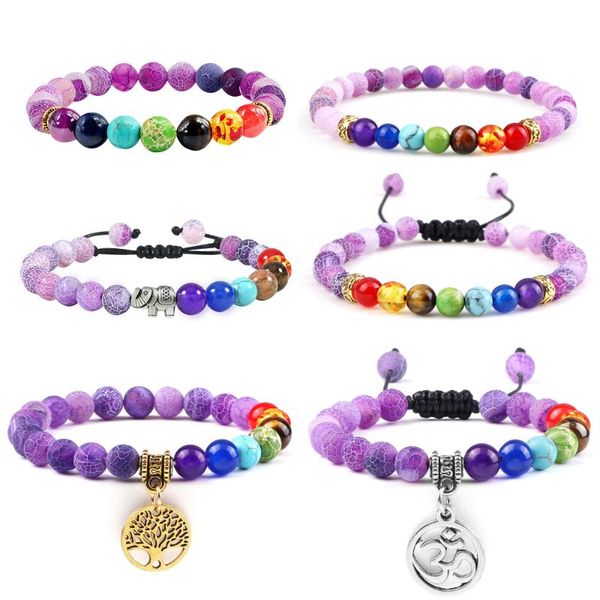 

beaded, strands more style purple weathered 7 chakra bracelet women natural stone beads elastic bangles couple healing yoga pulsera jewelry, Black