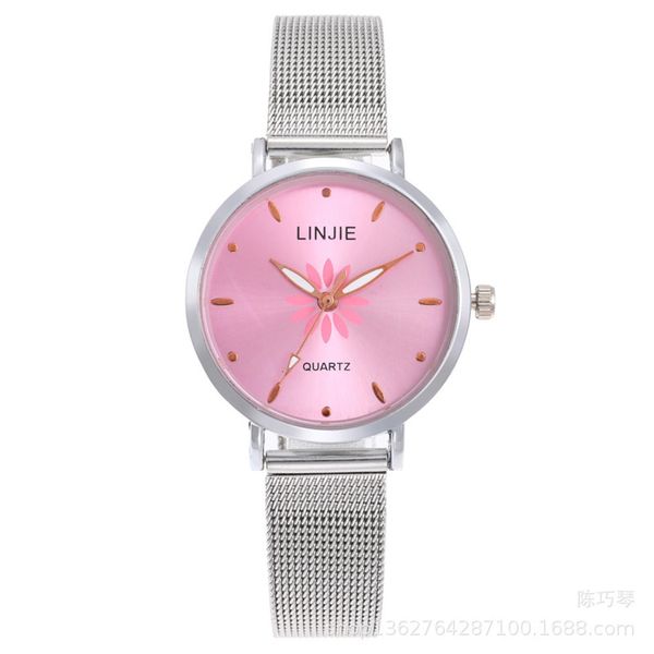 

watch men's and women's stripe color dial mesh belt student trend personalized fashion, Slivery;brown