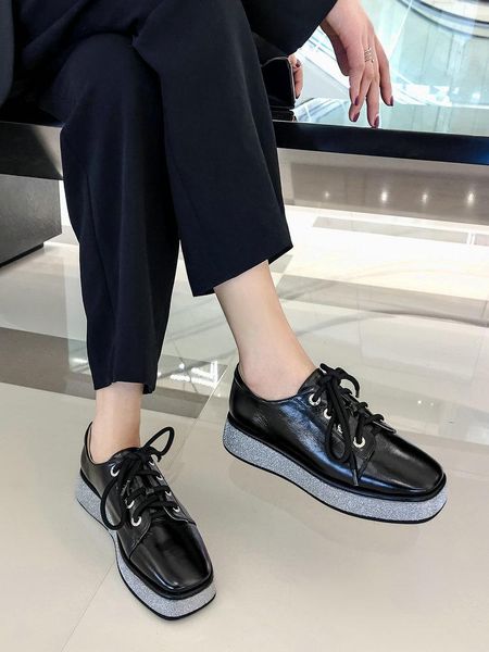 

dress shoes eshtonshero spring women's genuine leather mules wedge high heels pumps platform concise round toe lady woman, Black