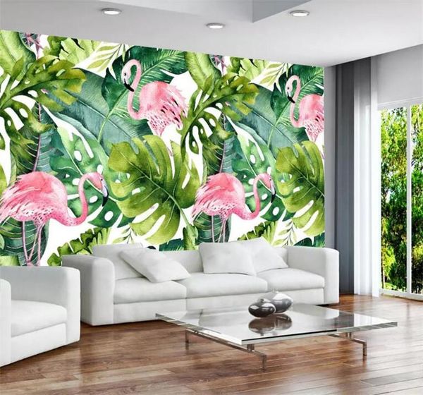 

wallpapers nordic small fresh flamingo tortoise leaf background wall murals custom large mural green wallpaper papel de parede