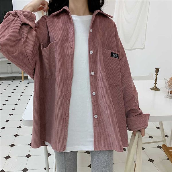 

autumn women's shirt jacket korea ins harajuku vintage bf simple long-sleeved solid color fashion loose casual women 210608, Black;brown