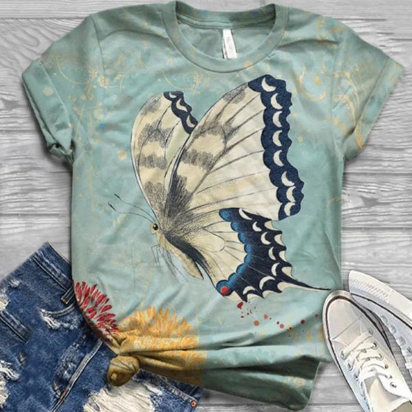 

yoga outfits blouse women plus size short sleeve 3d butterfly printed o-neck tee shirt haut camiseta harajuku camisas, White;red