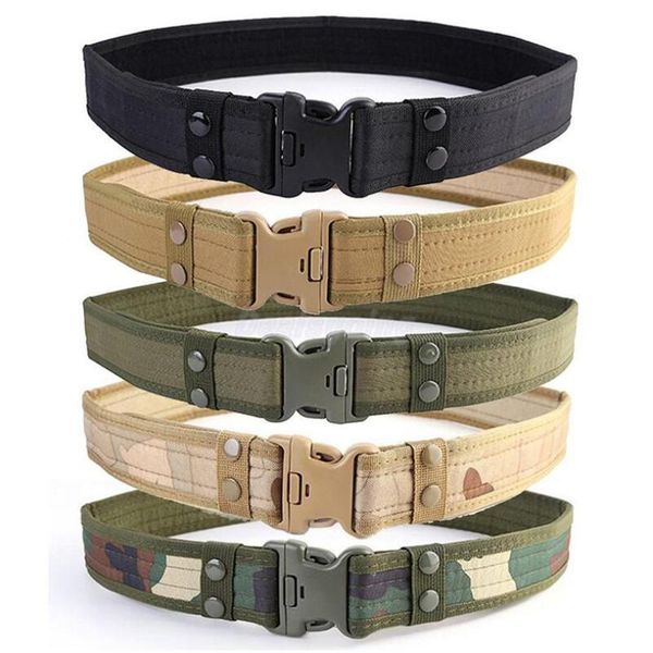 

belts army tactical belt fashion men canvas waistband quick release soldier combat outdoor hunting camouflage waist strap 130cm, Black;brown