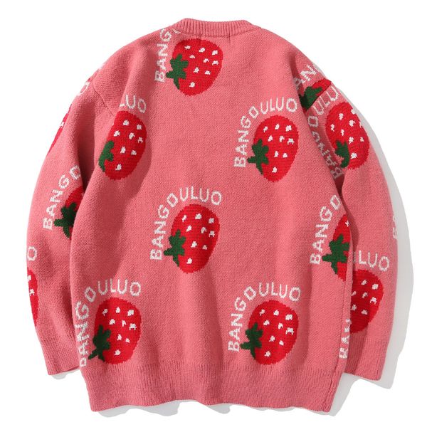 

new hip 2021 hop retro street sweaters men harajuku pullovers mens fruits jacquard knitted sweater autumn winter loose steetwear 8tsn, White;black