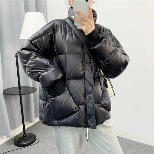 

women's winter parka down jacket 2021 coat woman oversize korean fashion pocket jackets female warm white duck down puffer coats, Black