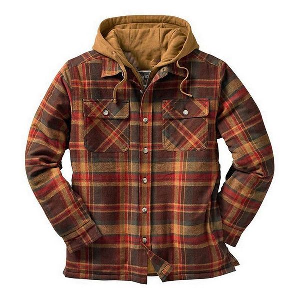 

men's jackets wenyujh long sleeve quilted lined button plaid shirt velvet winter warm zipper jacket with hooded coat outwear, Black;brown