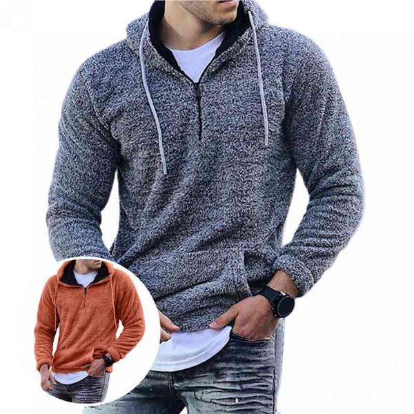 

modern plush autumn hoodi sweater casual slim fit men sweatshirts, Black