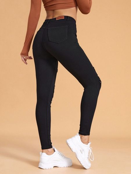 

high stretch ripped skinny jeans g67i#, Blue