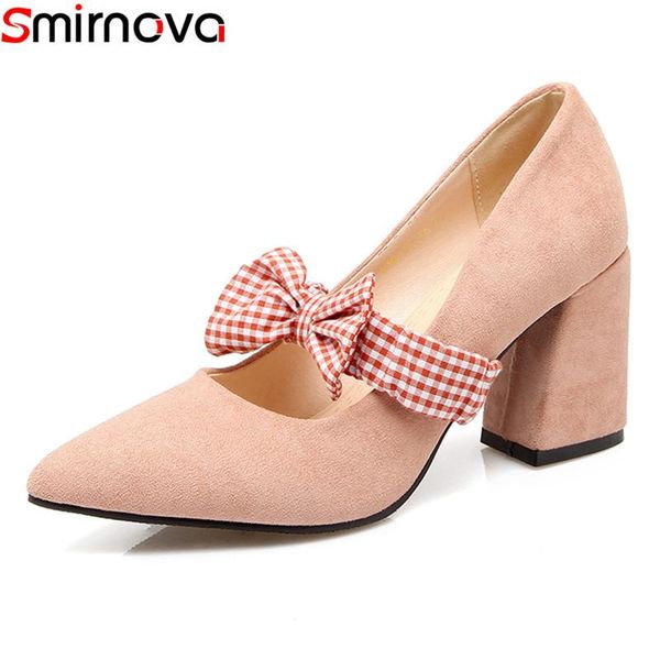 

dress shoes smirnova 2021 arrival fashion sweet women pumps thick high heels pointed toe black red party large size 34-46