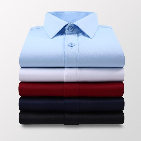 

men's casual shirts summer slim solid color short sleeve shirt business white male brand large size 5xl 6xl 7xl classic style, White;black