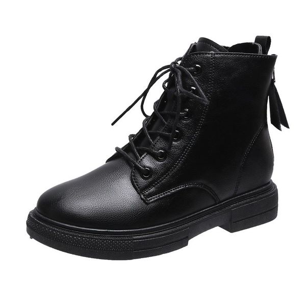 

boots women's soft leather boots for motorcycles, black platform with shoelaces, plus size 0ajy