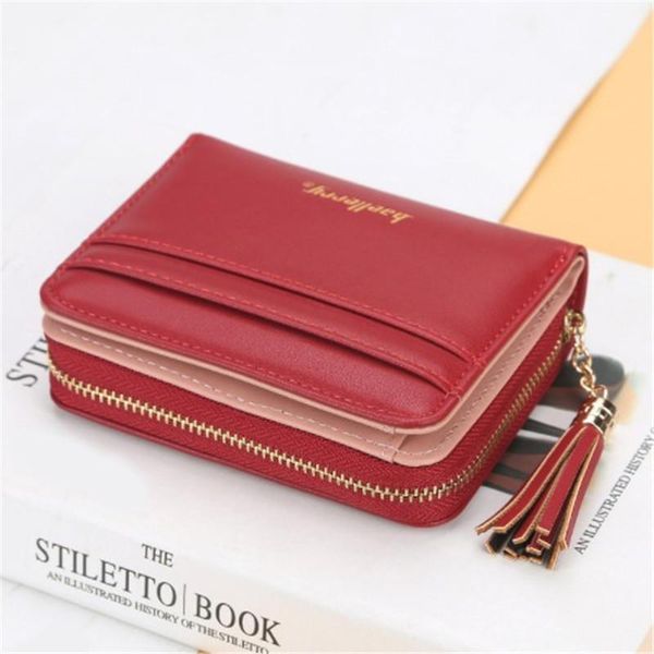 

wallets baellerry short women's wallet fashion zipper multi function korean tassel zero card bag female luxury personality, Red;black