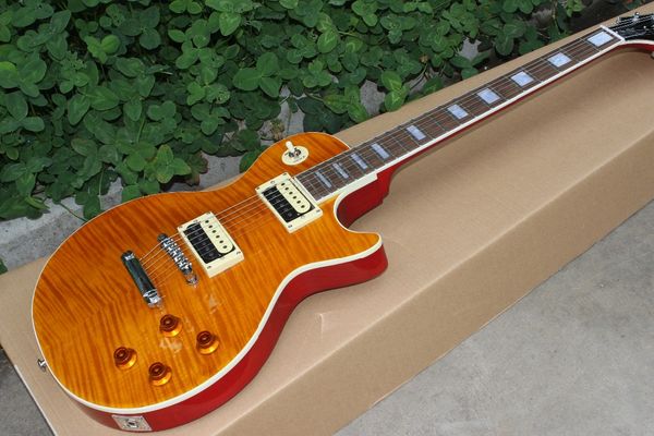 

new standard electric guitar,tiger flame gitaar,orange color.mahogany body guitarra,support customization