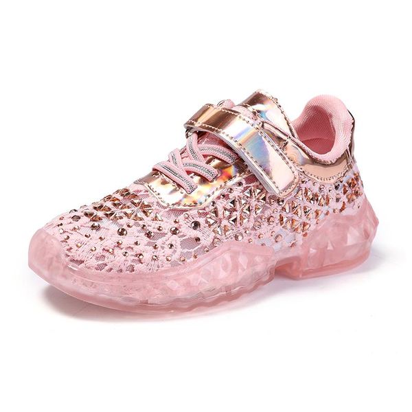 

sneakers cozulma kids breathable lace fashion shoes for girls princess rhinestone non-slip rubber sole sports size 26-36, Black;red
