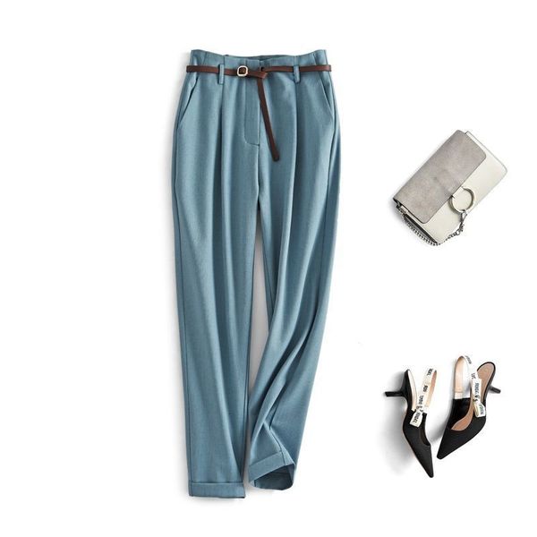 

office female pantsuit high-waisted chic feminine pants with pantalone belt mujer y504 o5rf, Black;white