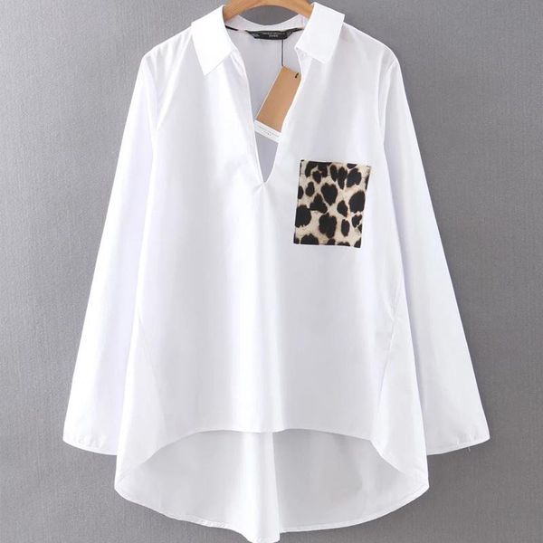

women's blouses & shirts summer harajuku loose chiffon blouse 2021 women clothing leopard fashion casual long-sleeved, White