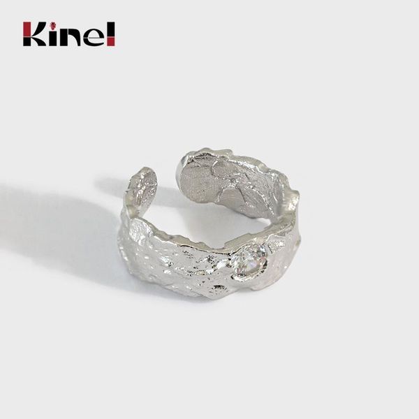

cluster rings kinel silver 925 jewelry irregular textured zircon for women vintage wedding party engagement anillos gift, Golden;silver