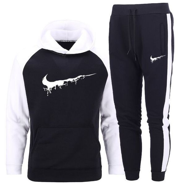 

mens sets hoodies+pants autumn winter men tracksuits hooded sweatshirt fleece hoodie pant 2 piece set suits streetwear hoody plus size s-xxx, Gray