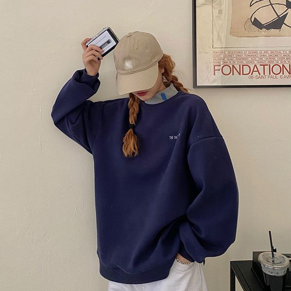 

new 3colors winter 2021 korean women thick warm sweatshirts autumn preppy style faux two pieces womens pullovers (f4191) 9cle, Black
