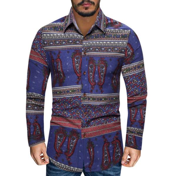 

men's casual shirts autumn long blouse turn-down fashion printed sleeve shirt collar men, White;black