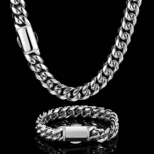 

factory wholesale 12mm encrypted round grinding stainless steel cuban chain real gold plated spring buckle personalized hip hop jewelry popu