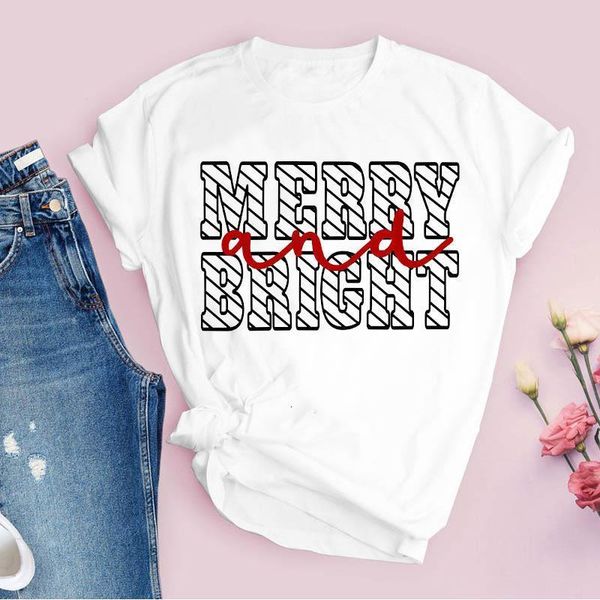 

tees for women print letter 90s trend style new year merry christmas clothes lady clothing female t shirt graphic t-shirt, White