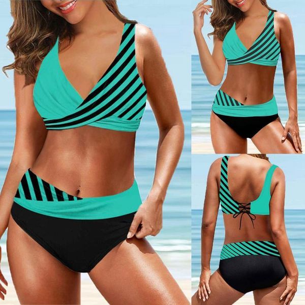 

women's swimwear 2021 sets for women plus size print bikini push up swimjupmsuit 2 pieces swimsuit beachwear padded fresh green, White;black