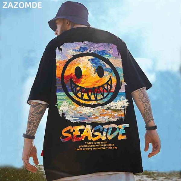

zazomde print oversized men t shirt hip-hop cotton t-shirt o-neck summer streetwear male causal tshirts fashion loose tees 210721, White;black