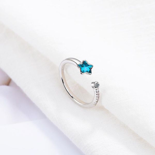 

wedding rings sterling silver ring fashion opening adjustable size women's jewelry accessories blue crystal, Slivery;golden