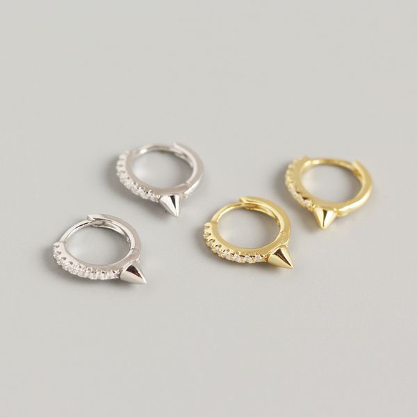 

yhe0228 light luxury s925 pure silver ins geometric rivet punk wind inlaid drill ear buckle minimalist tremella nail, Golden