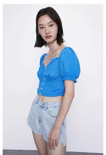 

women's blouses & shirts 2021 summer v-neck lantern sleeve green female goth zaraing-style vadiming sheining women blouse shirt az9816, White