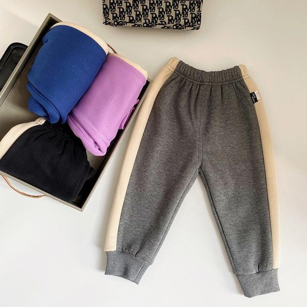 

trousers winter boys arrival kids casual warm sport pants fashion color matching velvet thick for boy 2-7 y baby, Blue