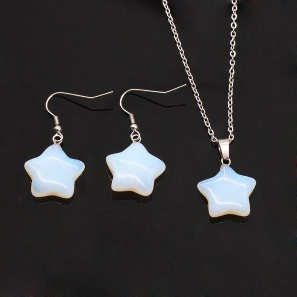 

earrings & necklace opal star earring set natural stone pendant gold/bule sand for women femal, Silver