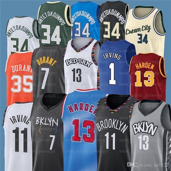 

7 kevin 11 kyrie 34 giannis irving antetokounmpo durant 13 harden ncaa men basketball jerseys z18, Blue;black