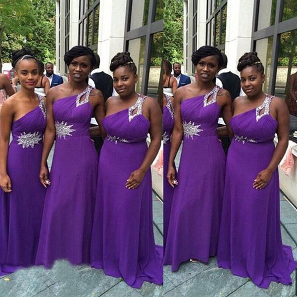 

purple plus size bridesmaid dresses chiffon one shoulder beaded ruched pleats floor length custom made beach wedding party wear maid of hono, White;pink