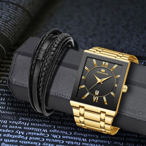 

wristwatches va voom relogio masculino watch men square mens watches golden quartz stainless steel waterproof wrist, Slivery;brown