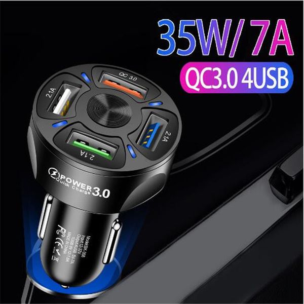 Caricabatteria da auto USB a 4 porte 35W Carica rapida 7A Mini ricarica rapida QC3.0 per iPhone 13 12 Pro Max Adattatore per telefono cellulare Xiaomi Huawei Dispositivi Android