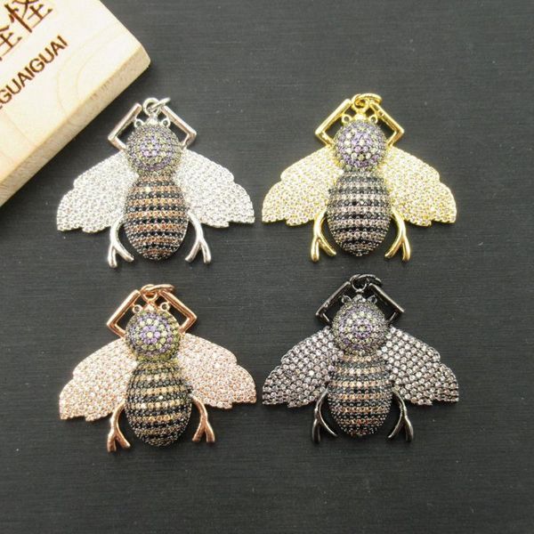 

charms apdgg 29x36mm bee gold plated cubic zircon cz paved connector insect necklace pendant jewelry diy findings, Bronze;silver