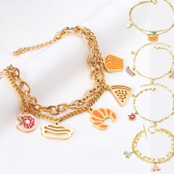 

charm bracelets luxukisskids pretty cute wrist stainless steel bracelet with sweet pendant bangle boho jewelry for female girls, Golden;silver