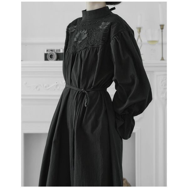 

vintage embroidery of the black shirt ladies'dress 2021 beautiful autumn sweet release oversize lolita lantern long sleeve clothes mfj8, Black;gray