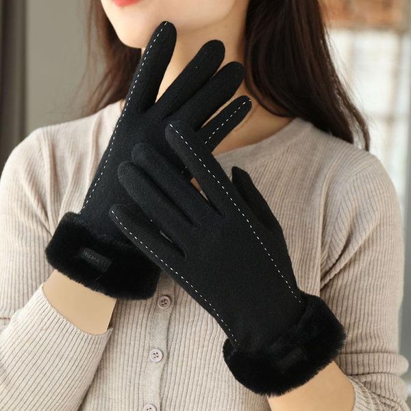

sports gloves winter black hand warmer women cashmere bicycle full fingers motorcycle riding touch screen fleece lined mittens lady