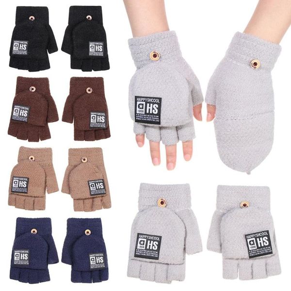 

sports gloves men plus velvet elastic soft touch screen mittens knitted arm warmers thick warm, Black